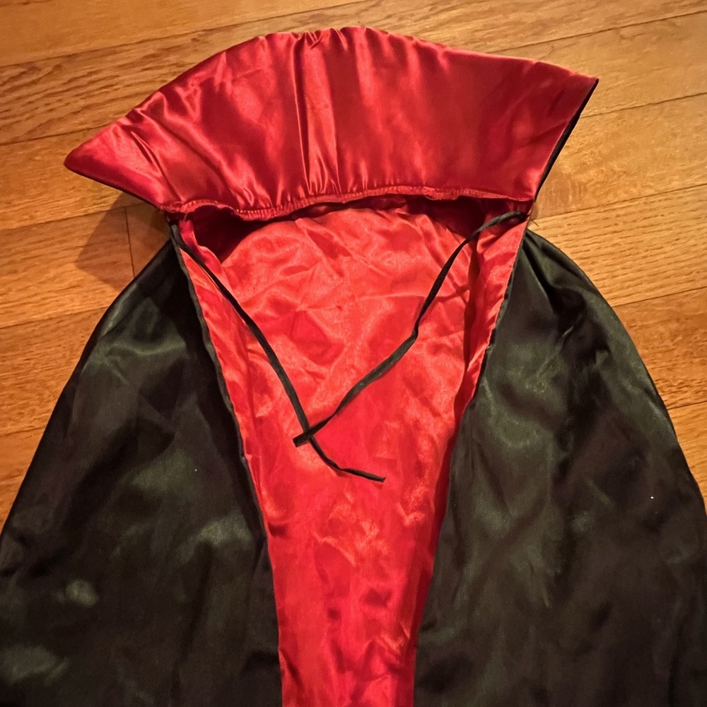 Kids Black Satin Cape with Red Interior